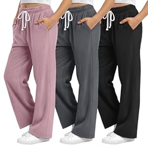 3 Pack Girls Corduroy School Uniform Pants Kids Lightweight Wide Leg High Waist Drawstring Sweatpants with Pockets