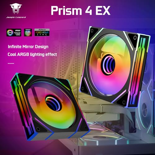 Image of prism4 EX 120mm PC Reverse Blade ARGB Case Fan,Infinity Mirror RGB Light Effect 5V 3PIN Motherboard Light Sync 800~1850RPM PWM PC Fans(Black Forward-1Pack)