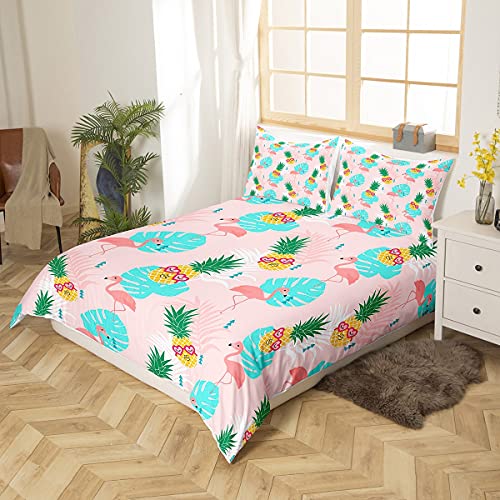 Homemissing Golden Pineapple Bedding Set for Kids Girls Boys Pink Flamingos Comforter Cover Tropical Animal Palm Leaves Duvet Cover Summer Natural Bedding & Linen Double Size - Image 2