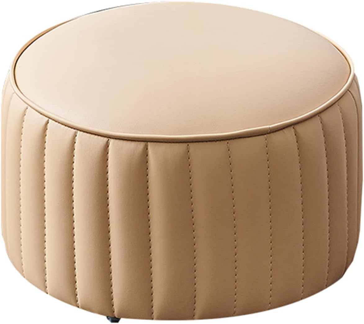 Tabouret ottoman rond multifonctionnel en cuir orange, siège d'appoint salon
