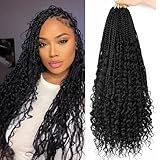 LYCSOU Goddess Box Braids Crochet Hair 1B - 18 Inch 8 Packs Crochet Box Braids Pre-looped Bohemian Boho Box Braids Crochet Hair with Curly Ends Synthetic Crochet Hair for Black Women