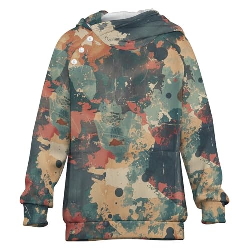 German Bundeswehr Flecktarn CamoChildren's Raglan Sleeve Hoodie, Suitable for Home And Outdoor Use12-13Y