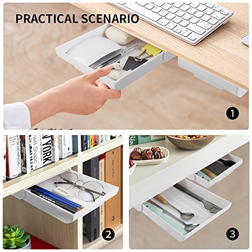 YOOUSOO 2 Pack Under Desk Drawer Organizer Slide Out Pencil Holder Desk Drawer Attachment Plastic Desk Accessories & Workspace Organizers,Hidden Desktop Organizer Self-Adhesive