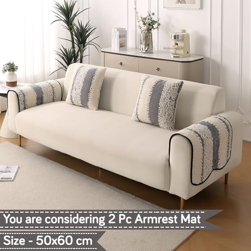 Image of HOKIPO Luxury Wavy Plush Anti-Slip Sofa Armrest Covers | 1 Pair - Pewter Grey (AR-5979-GRY*2)