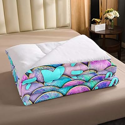 Erosebridal Mermaid Comforter Set Twin Size, Kids Fish Scales Duvet Sets, Girly Rainbow Bedding Set for Boys Teens Women… 51448VX5V3L. SS400