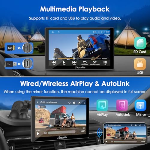 Image of CARPURIDE 9 Inch Car Play Screen for Car, Compatible with Wireless /Wired Apple CarPlay, Android Auto and Mirror Link - Bluetooth Audio, Navigation,Siri, FM, AUX