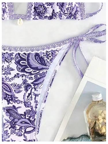 Image of BYFINECANY Women's Floral Printed Bathing Suit Halter Paisley Summer Swimsuit Bikinis Set