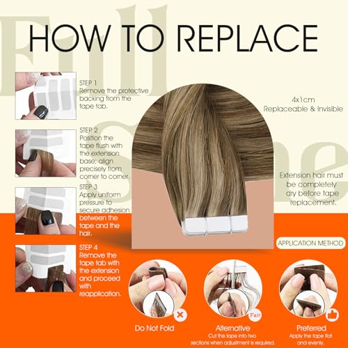 Image of Full Shine Tape in Extensions Human Hair Tape in Real Hair Extensions 50 Gram 20 Pcs Glue in Hair Extensions 20 Inch Color 4 Medium Brown Highlight 27 Honey Blonde Seamless Hair Extension