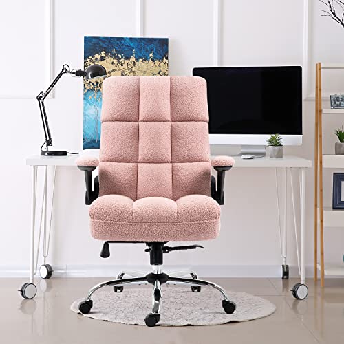 Yamasoro Pink Office Chair Modern Computer Desk Chair With Flip-Up Armrests High Back Faux Fur Desk Chair For Women Girls (Pink) #TOP7