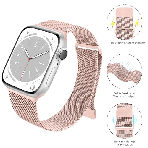 Image of Meliya Metal Straps Compatible for Apple Watch Strap 38mm 40mm 41mm 42mm 44mm 45mm 46mm 49mm Women Men, Adjustable Mesh Loop Magnetic Milanese Band for iWatch Series 10 9 8 7 6 5 4 3 2 1 SE