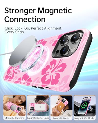 Coque iPhone 13 Pro Max rose fleur hibiscus compatible Magsafe silicone choc - 3