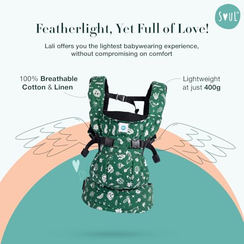 Image of SOULSLINGS 4-in-1 Lali Baby Carrier Bag - Forest | Compact & Lightweight (400g) | Adjustable for 0-24 Months (4-15kg) | Machine Washable & Handwashable | Breastfeeding Friendly