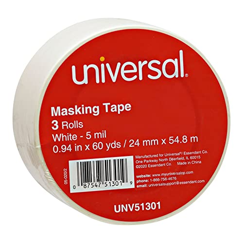 Image of Universal General Purpose Masking Tape, 24mm x 54.8m, 3 inch Core, 3 /Pack (51301)