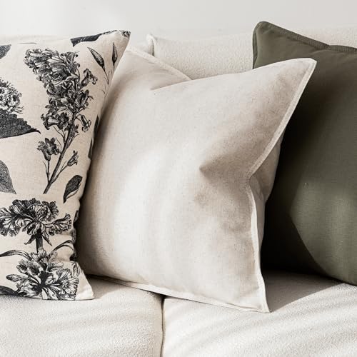 Image of Foindtower Pack of 2 Decorative Cotton Linen Throw Pillow Covers Soft Modern Farmhouse Cushion Cover Cozy Vintage Accent Pillowcase for Couch Sofa Bed Living Room Home Decor, 22x22 Inch Light Beige