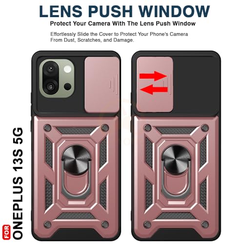 Image of Armor Bumper Back Cover Case for OnePlus 13S 5G Rotating Camera Cover, Ring Holder & Kickstand | Heavy Duty & 360 Degree Protection OnePlus 13S 5G Back Cover (Pink)