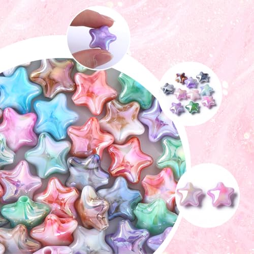 SUNNYCLUE 50Pcs 20MM Large Star Bead Bulk Acrylic Stars Beads Chunky Bubblegum Candy Colorful Focal Opaque Loose Beads for DIY Pens Keychains jewellery Making Supplies Beginners Adult - Image 3
