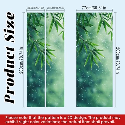 Image of Nuxovilar Bamboo Leaf Door Stickers Peel Stick PVC 30.3x78.7 in Cover | Door Stickers Wall Decals Peel Stick Cover Vinyl Art Poster Bedroom Living Room (Bamboo Leaf Rain)