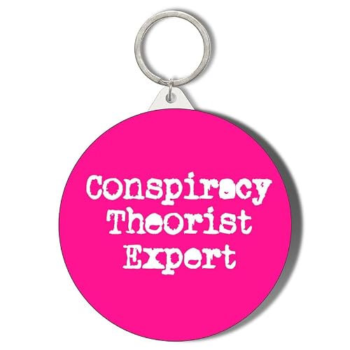 Gift Insanity White Humour - Conspiracy Theorist Expert - Pink Background - 45Mm Short Chain Mirror Keyring