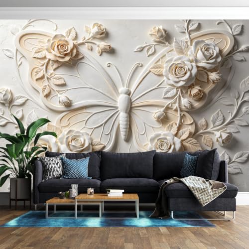 Papel pintado autoadhesivo lavable no tejido con relieve visual de rosas 2