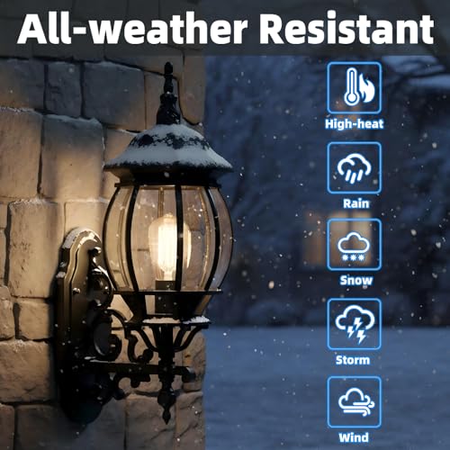 Image of 23 Inch Vintage Black Wall Sconce - Large Black Outside Light for House, Die-cast Aluminum and Glass Extra Large Outdoor Wall Light for Porch Garage Outdoor Lighting 23 inch Exterior Porn Lantern,E26