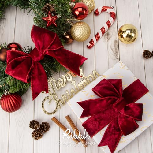 Image of Ribbli Red Velvet Wired Ribbon 1.5 Inch Metallic Red Crushed Velvet Christmas Ribbon for Gift Wrapping Christmas Tree Decoration Crafts Wreaths Supplies-Continuous 10 Yards