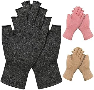 3 Pairs Arthritis Gloves Fingerless Compression Gloves Non-slip for Women Men, Compression Gloves Fingerless for Computer Typing, Dailywork, Hands and Joints Pain Relief