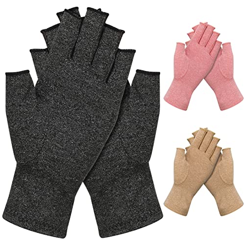 3 Pairs Arthritis Gloves Fingerless Compression Gloves Non-slip for Women Men, Compression Gloves Fingerless for Computer Typing, Dailywork, Hands and Joints Pain Relief