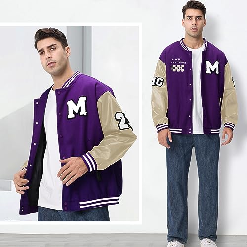 Image of Mens Varsity Jacket Baseball Bomber Jacket Vintage Unisex Streetwear Coats with Patchwork Hipster Utility Tops