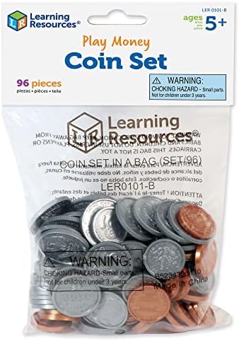 Learning Resources Play Money Coin set of 30 pennies, 20 each of nickles, dimes, and quarters, 4 half-dollars, and 2 Sacagawea
