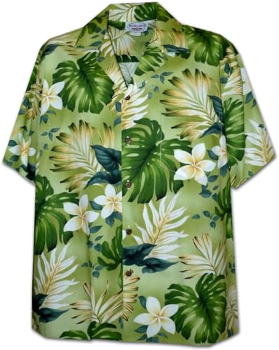 Tropical Floral Monstera and Plumeria Hawaiian Shirt Sage-XL