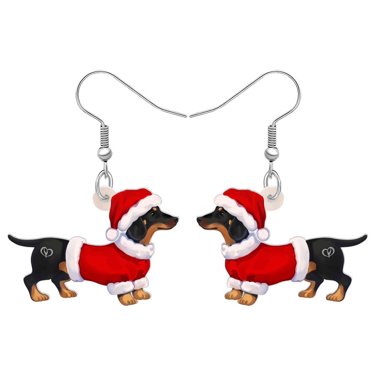 SHIGIE Christmas Acrylic Cute Black Dachshund Dog Earrings Pets Animals Dangle Red Coat Santa Hats Puppy Festival Gifts For Women