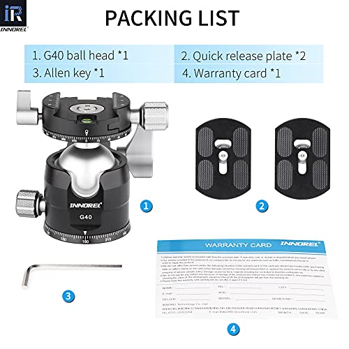Image of INNOREL G40 Low Profile Tripod Ball Head Double Panoramic CNC Metal Camera Tripod Ballhead with 1 /4 inch Arca Swiss L Plate Bracket and Quick Release Plate for Tripods,Monopod,DSLR,Camcorder,Max Load 20kg