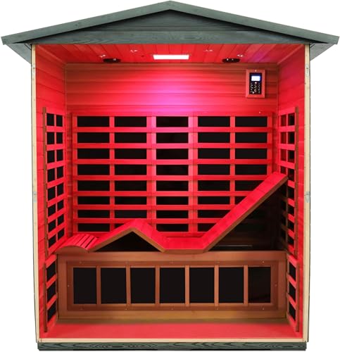 Image of LTCCDSS Full Spectrum Outdoor Infrared Sauna 3-Person, Carbonized Composite Wood Low EMF Saunas for Home - Near&Mid-IR Light, Bluetooth Speakers, Chromotherapy Therapy Lights (81.1 * 45 * 83.5 inch)