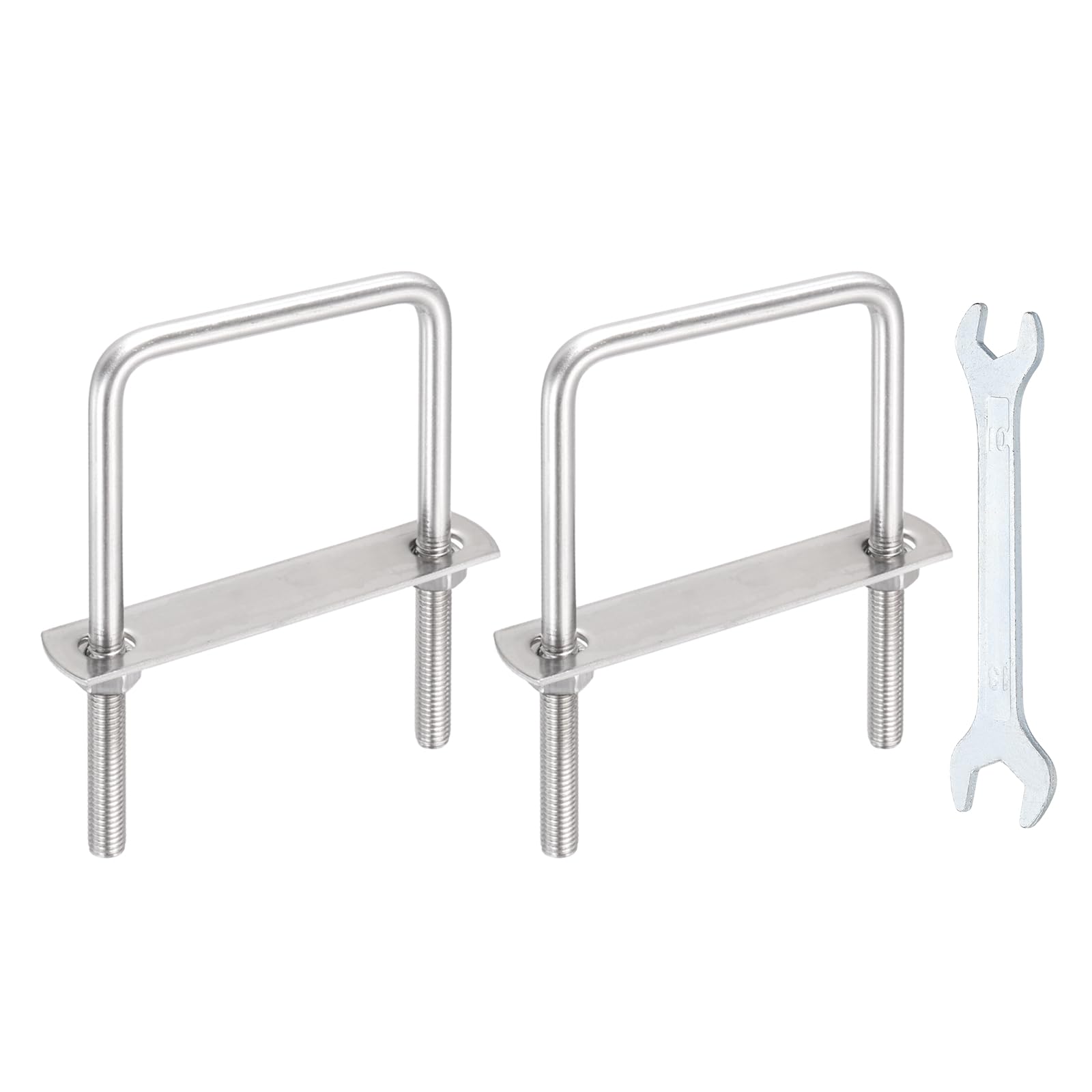 sourcing map 2 Sets M8 Square U-Bolts, 2.8"(70mm) Inner Width 2.8"(70mm) Length 304 Stainless Steel U Clamp Bolts with Nuts, Plates and Wrench for Trailer Ski Boat Fishing Boat