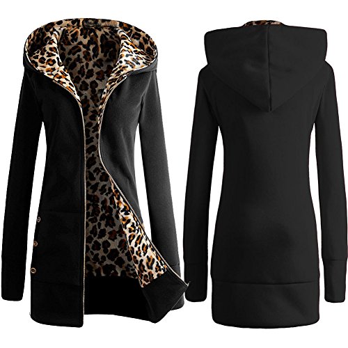 Sudadera con Capucha Mujer Abrigo de Invierno Estampado de Leopardo Chaqueta Manga Larga Cremallera Señoras Hoodie Pullover Tops Blusa con Bolsillos Cover