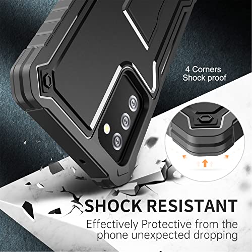 FITO for Samsung Galaxy A03S 5G Case, Dual Layer Shockproof Heavy Duty Case with Glass Screen Protector for Samsung A03S 5G Phone, Built in Kickstand (Black) - Thumbnail 5