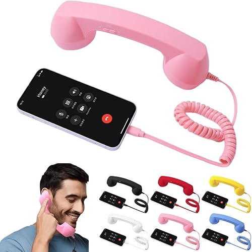 Retro Phone Handset for iPhone Android Cell Phone Type-C, Vintage Old School Telephone Receiver with Microphone and Speaker, Wired Landline Style