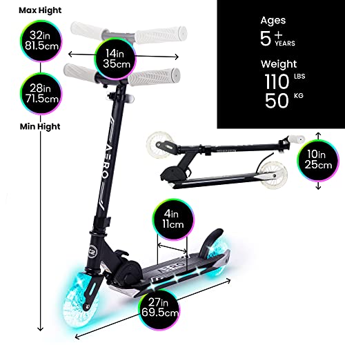 Aero 2 Wheel Kick Scooter For Kids Ages 5-8 Or 6-12 With Dynamic Rgb Lights, Foldable And Height Adjustable, Scooters For Boys And Girls 6 Years And Up With Glowing Deck And Light Up Clear Wheels #TOP3