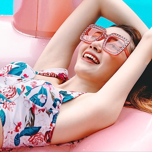 Matcheck 10 Pack Women Sparkling Crystal Sunglasses Oversized Square Diamond Thick Frame Glasses Funky Girls Party Eyeswear2