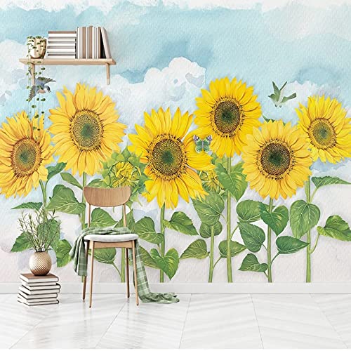 Benutzerdefinierte Jeder Größe Wandbild Tapete 3D Einfache Handgemalte Sonnenblume Himmel Tv Sofa Hintergrund Wanddekoration 350Cm×245Cm Cover