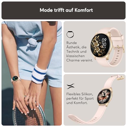AcclaFit Smartwatch Damen Herren, 1.38 Zoll HD-Display Smart Watch mit Bluetooth Anrufe… – Ansicht 2