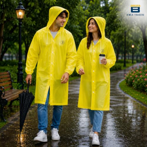 Image of Reusable EVA Hooded Raincoat| Transparent Waterproof Rain Wear for Men & Women | Elastic Full Sleeves | Front Button Design | Knee Length Free size