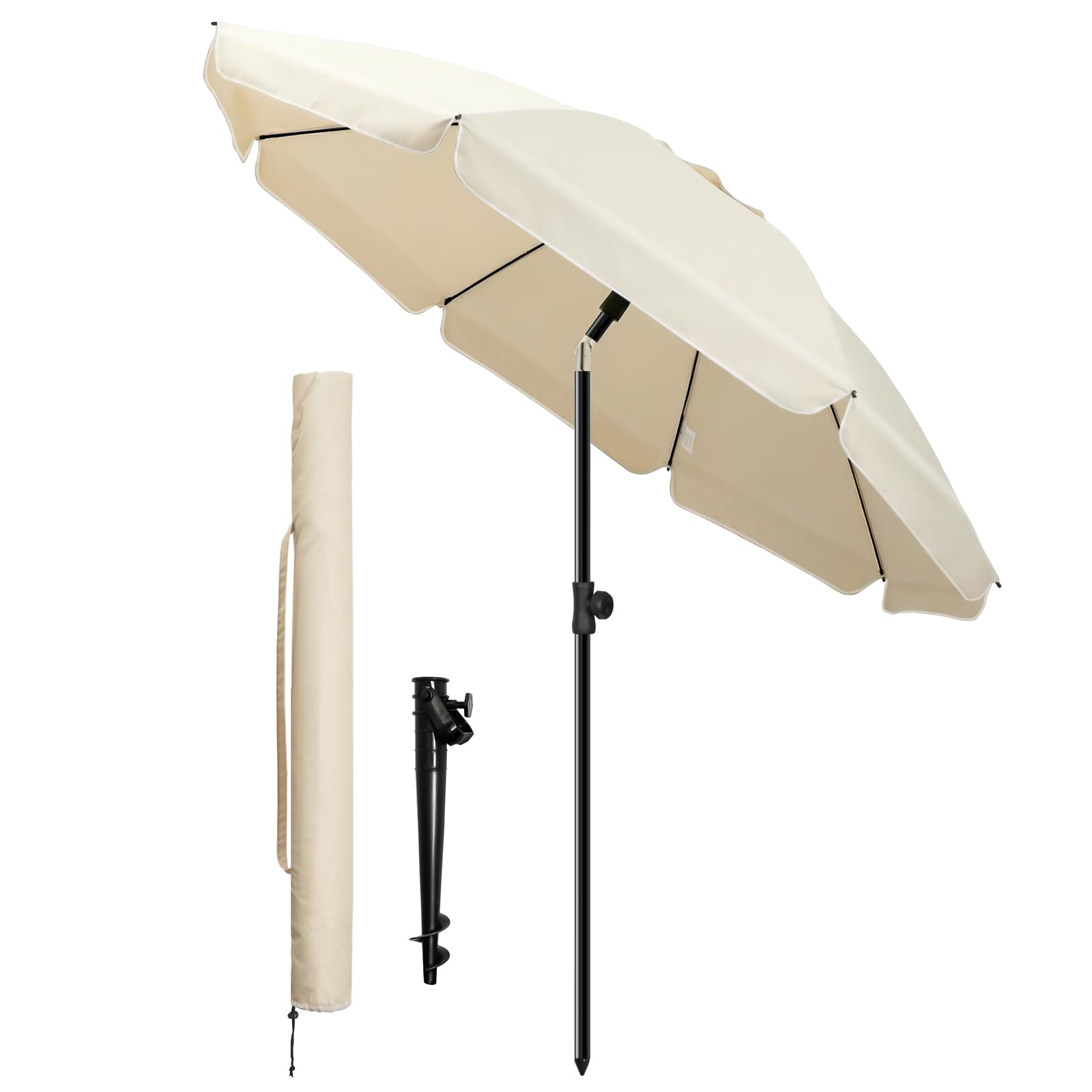 VOUNOT® Sombrilla Playa Grande Ø200cm y Soporte Arena Mástil Inclinable Altura Regulable Protección UV 50+ Parasol con Techo Ventilación Bolsa Transporte para Playa Terraza Balcón Camping Exterior — view 10