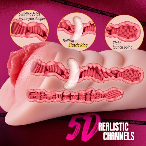 Image of 2 in 1 Male Masturbator Adult Sex Toy, Upgraded Realistic Pocket Pussy with Thick Labia and Built-in Ring, Peach-Toned Male Stroker with Vagina and Tight Anus Male Sex Toys for Men Masturbation