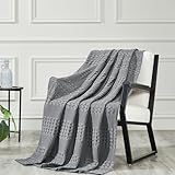 VHC Brands 100% Cotton Waffle Weave Dark Gray Throw 50x60, Decorative Cotton Throw Blanket, Boho Farmhouse Bedroom, Living Room Decor for Bed, Couch, or Sofa