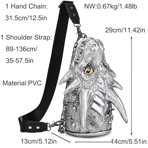 3D Dragon Head Women Unique Novelty Crossbody Shoulder Bag Handbag Men PVC Weird Gothic Halloween Purse2