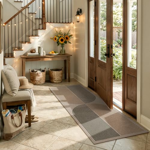 Image of Lahome Enfys Modern Rainbow Easy Jute Rug, 2x6 Kitchen Runner Washable Rug Runners for Hallways Farmhouse Carpet, Non Slip Indoor Outdoor Runner Contemporary Door Mat for Laundry Porch