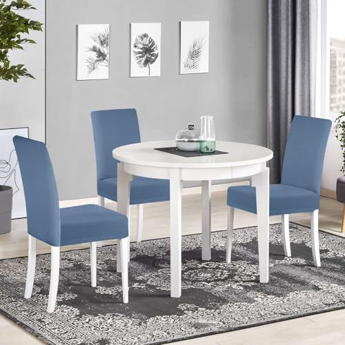 Image of SearchI Dining Room Chair Covers Set of 6, Stretch Solid Color Parsons Chair Slipcovers Spandex Removable Washable Kitchen Chair Protector Cover for Dining Room, Hotel, Ceremony (Gray Blue)