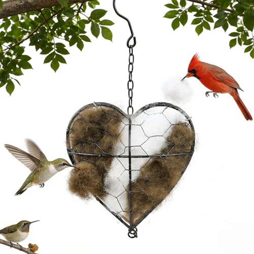 Handmade Fiber Bird Nesting Heart, Refillable,Birds Nests Material Holder, Winter