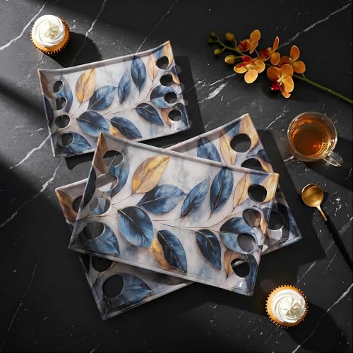 Image of U.P.C Tray Set for Serving /Serving Tray Set of 3 / Premium Printed Tray for Serving /Multi-Use Nashta Plate (Small, Medium & Large)